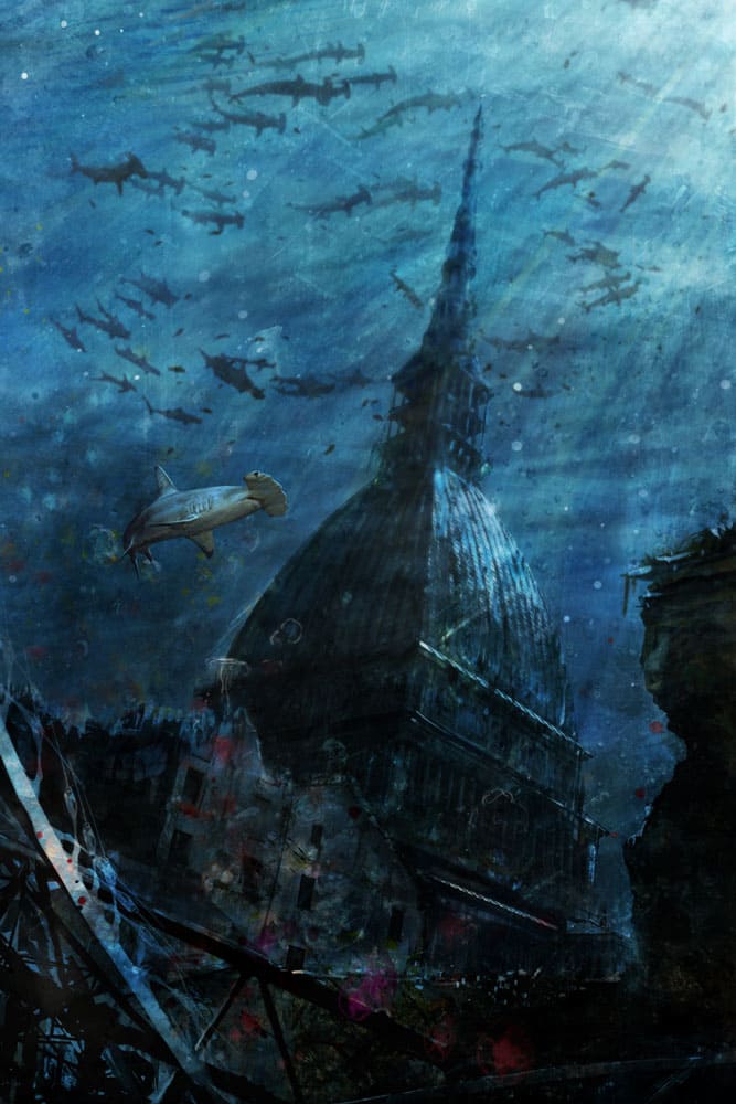 Torino sommersa – visione artistica di una città dominata dal mare